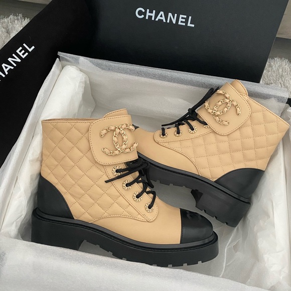 Chanel 20A Beige Short Combat Boots - Picture 6 of 14